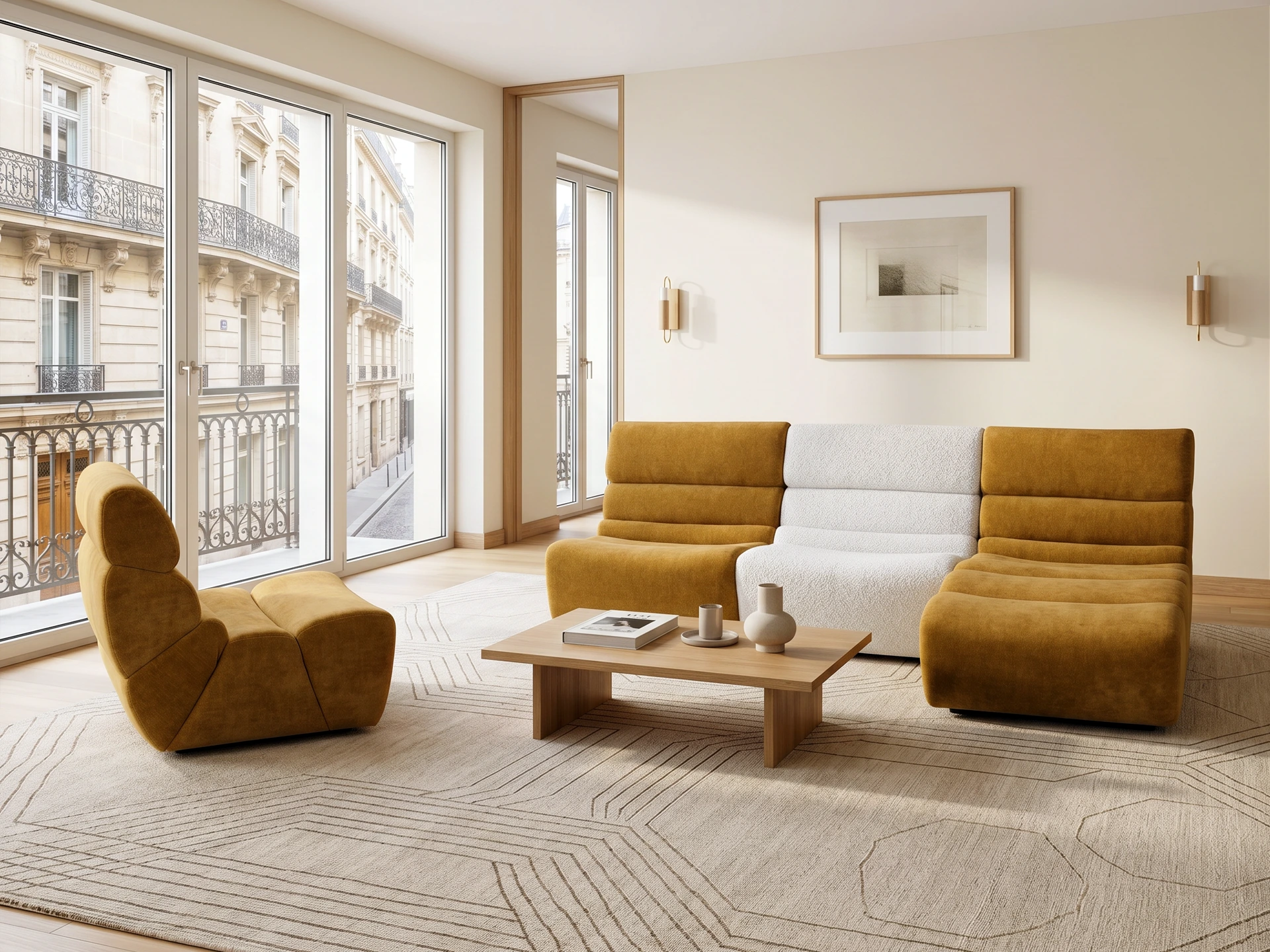 Canapé modulaire en tissu avec une méridienne