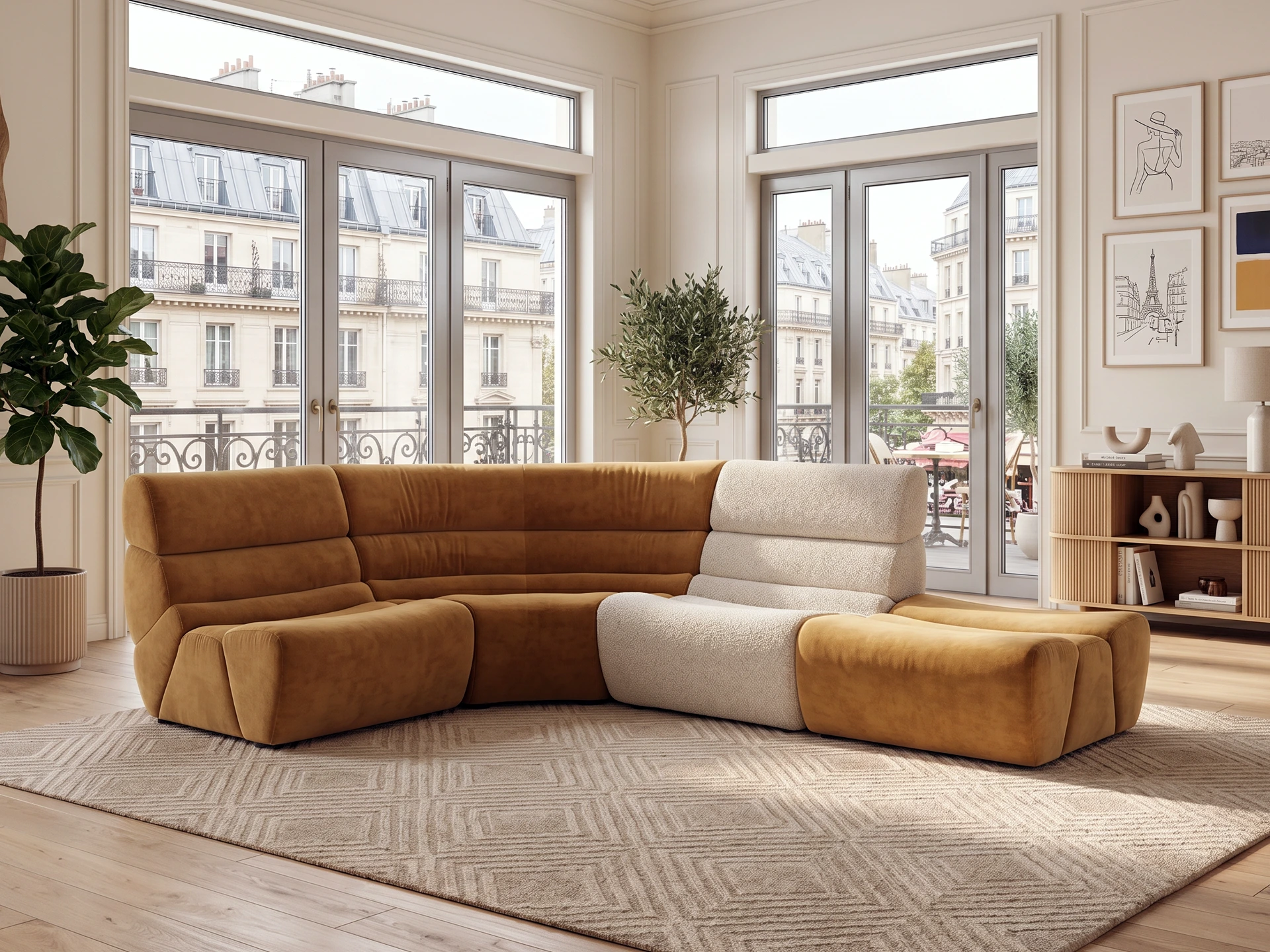 Salon d'angle modulaire en tissu