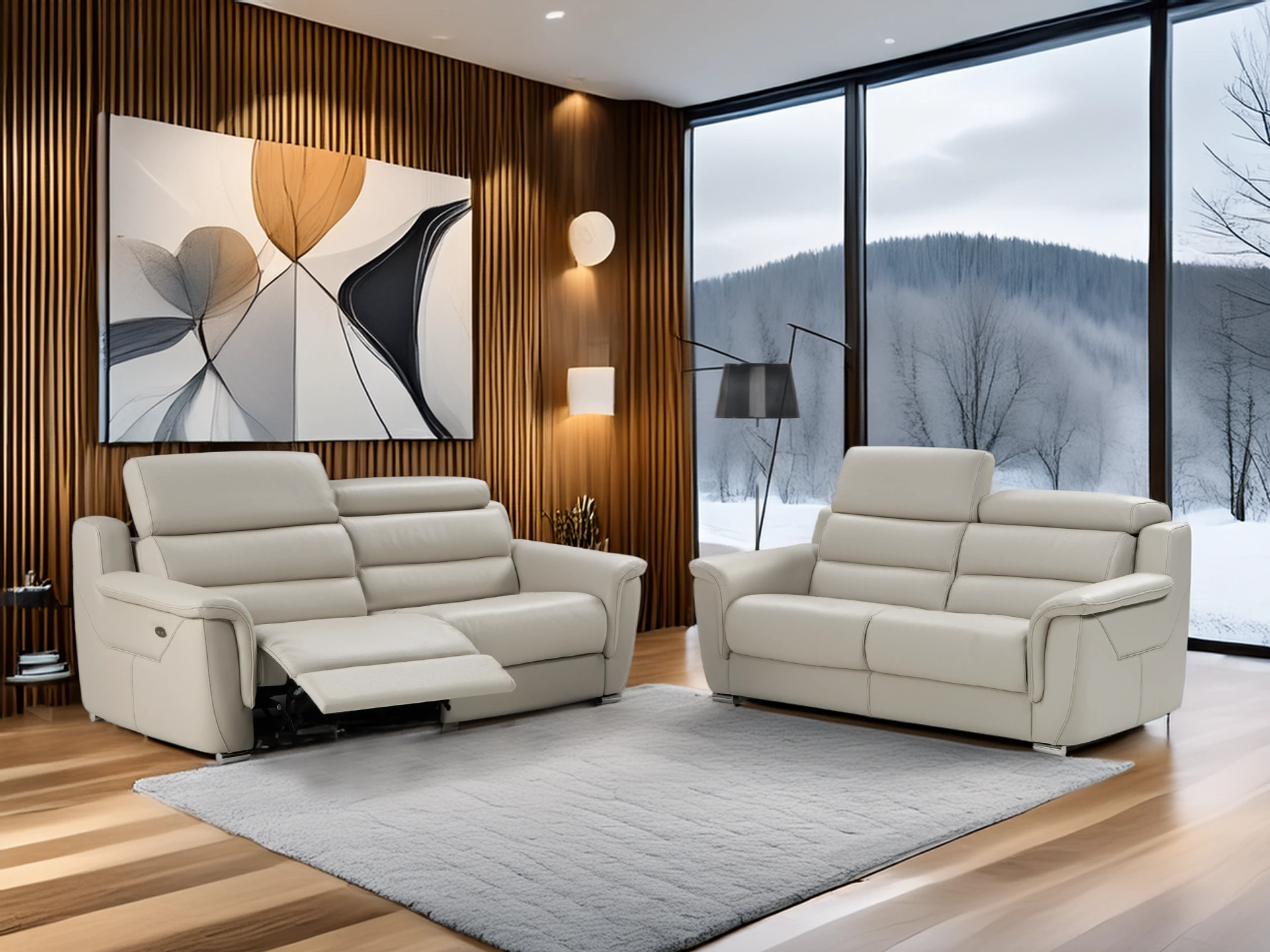 salon 3+2 en cuir beige leo avec relax