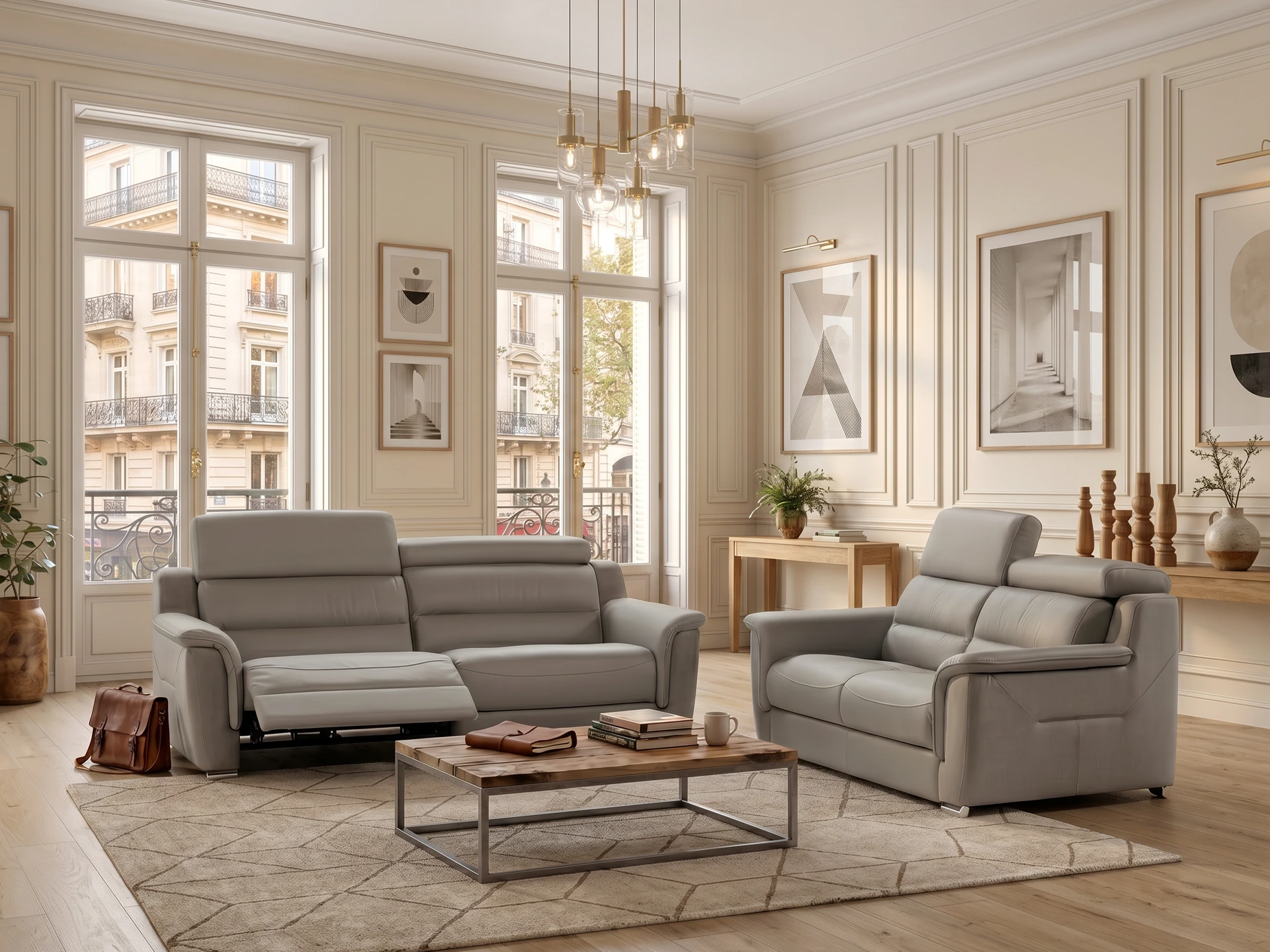 salon relax cuir gris