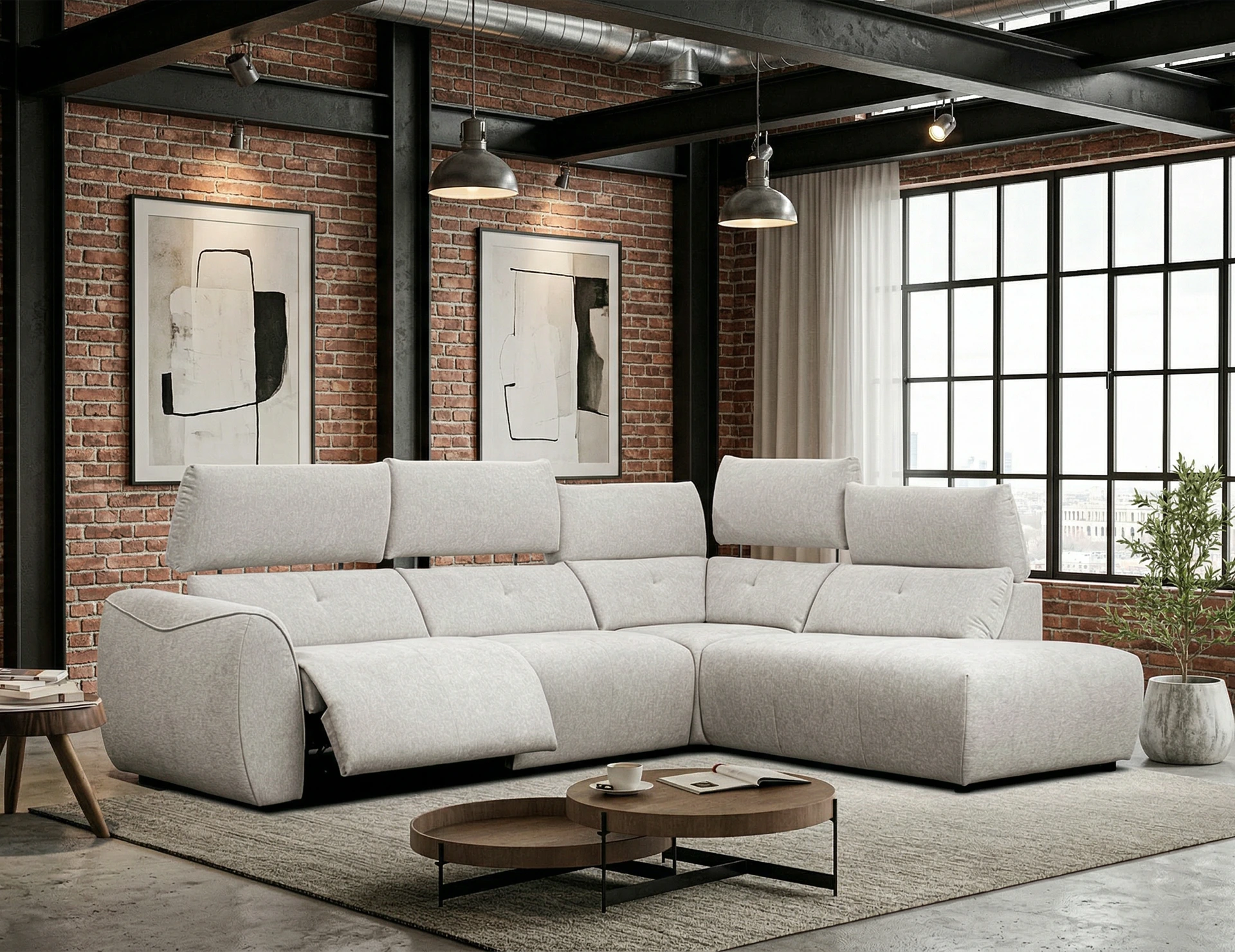 salon angle tissu gris contemporain avec relax