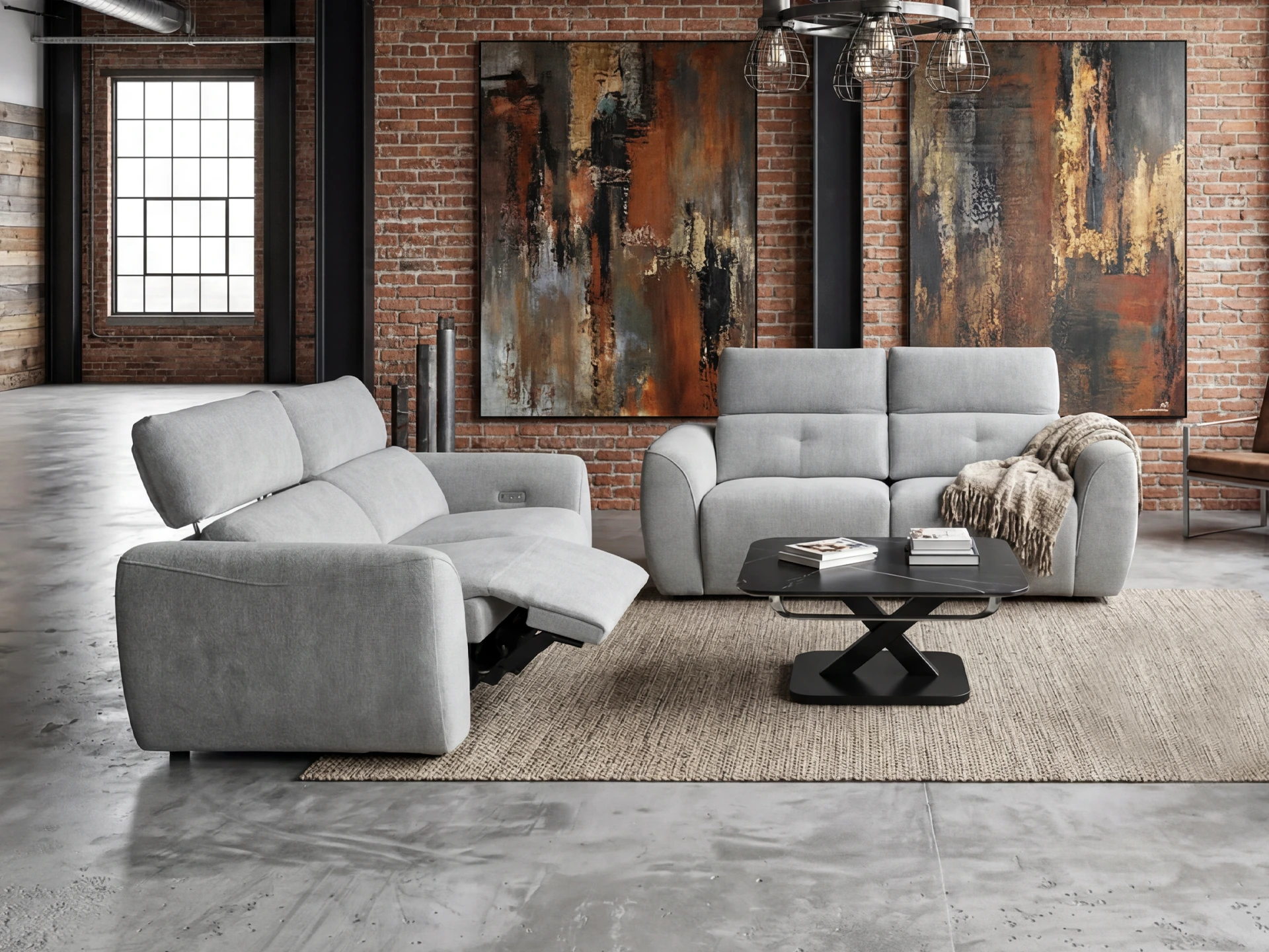 salon 3+2 en tissu avec relax et têtières électriques