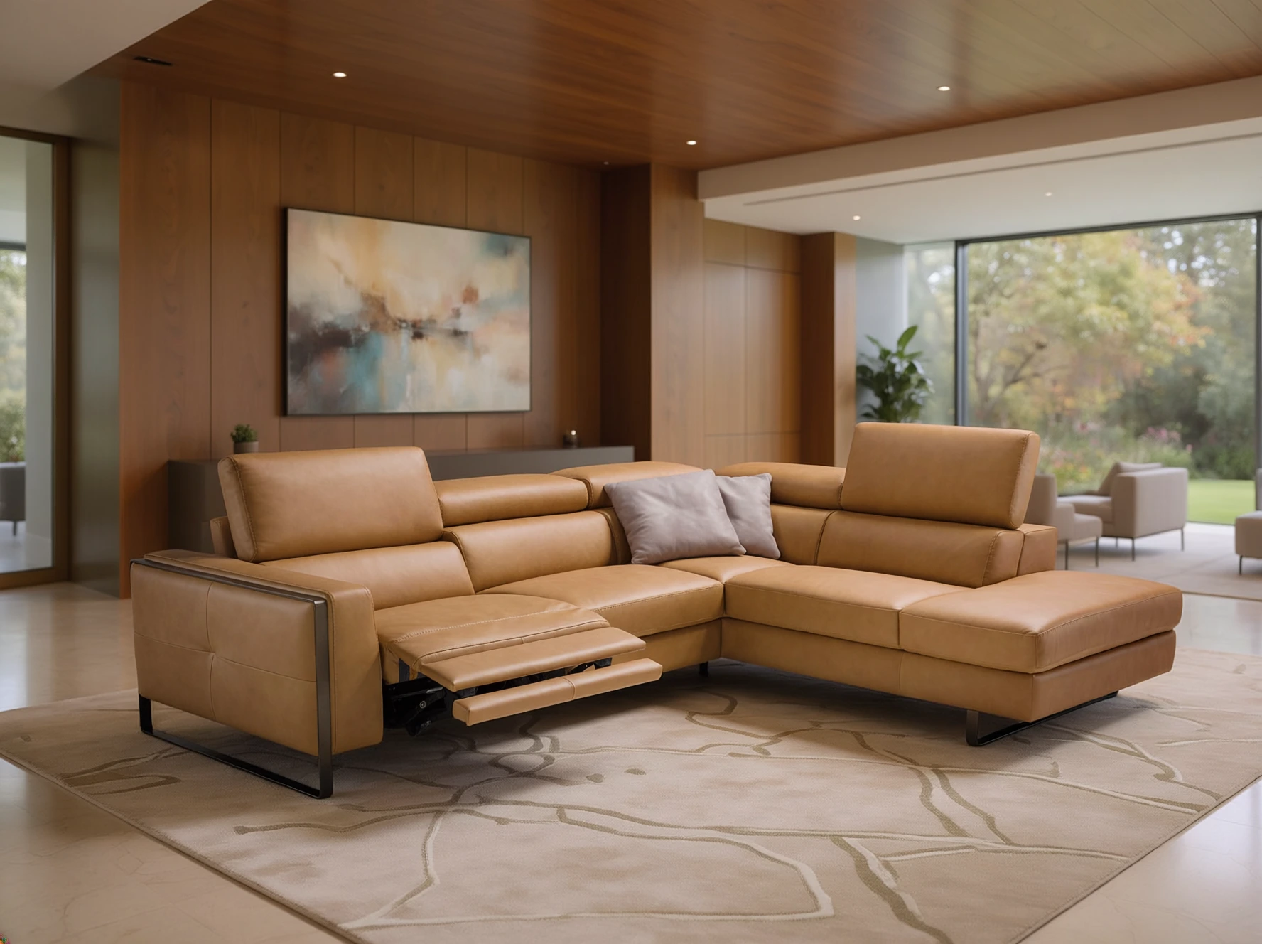 salon angle en cuir camel cooper