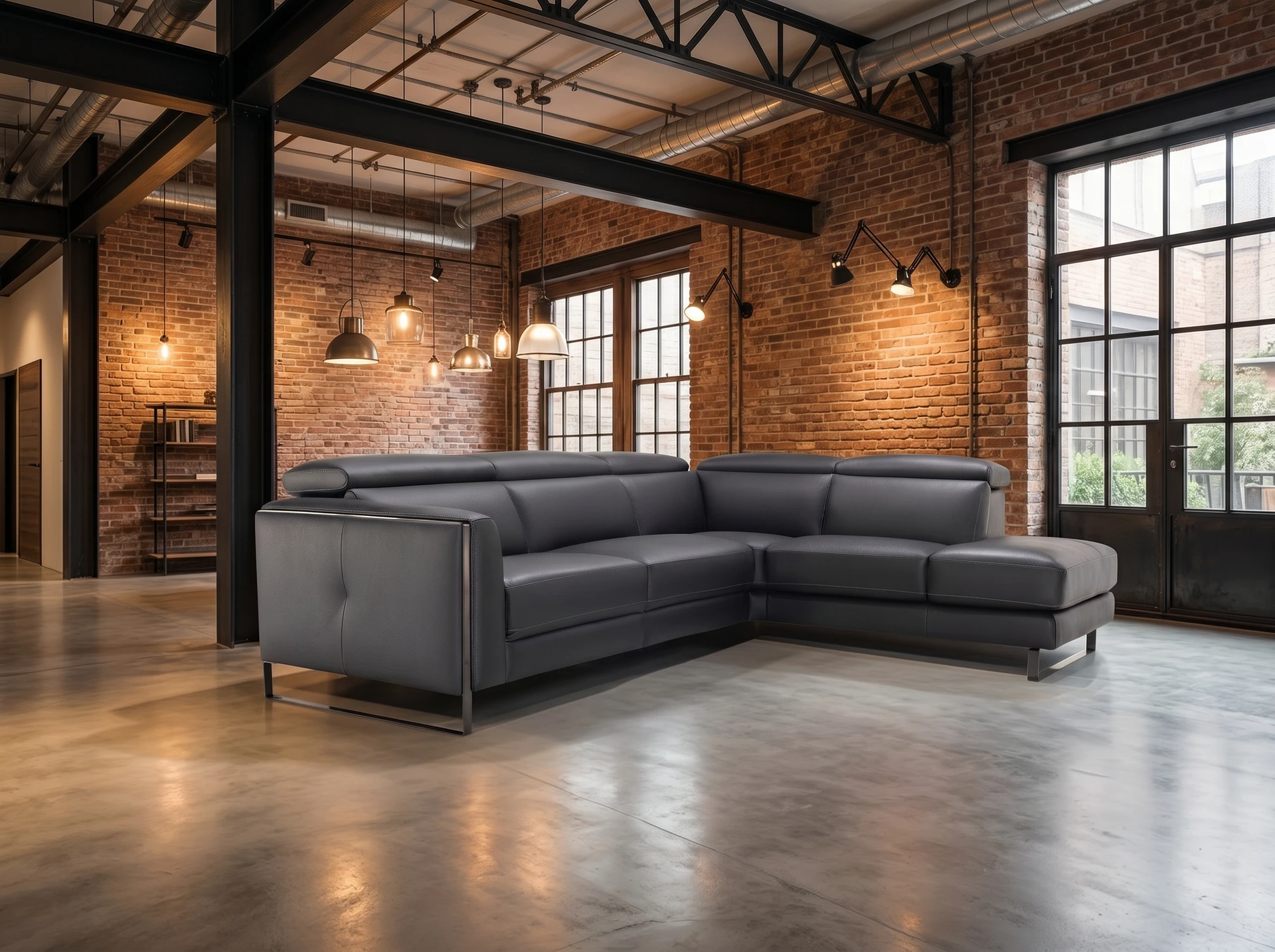 canapé angle terminal cuir gris