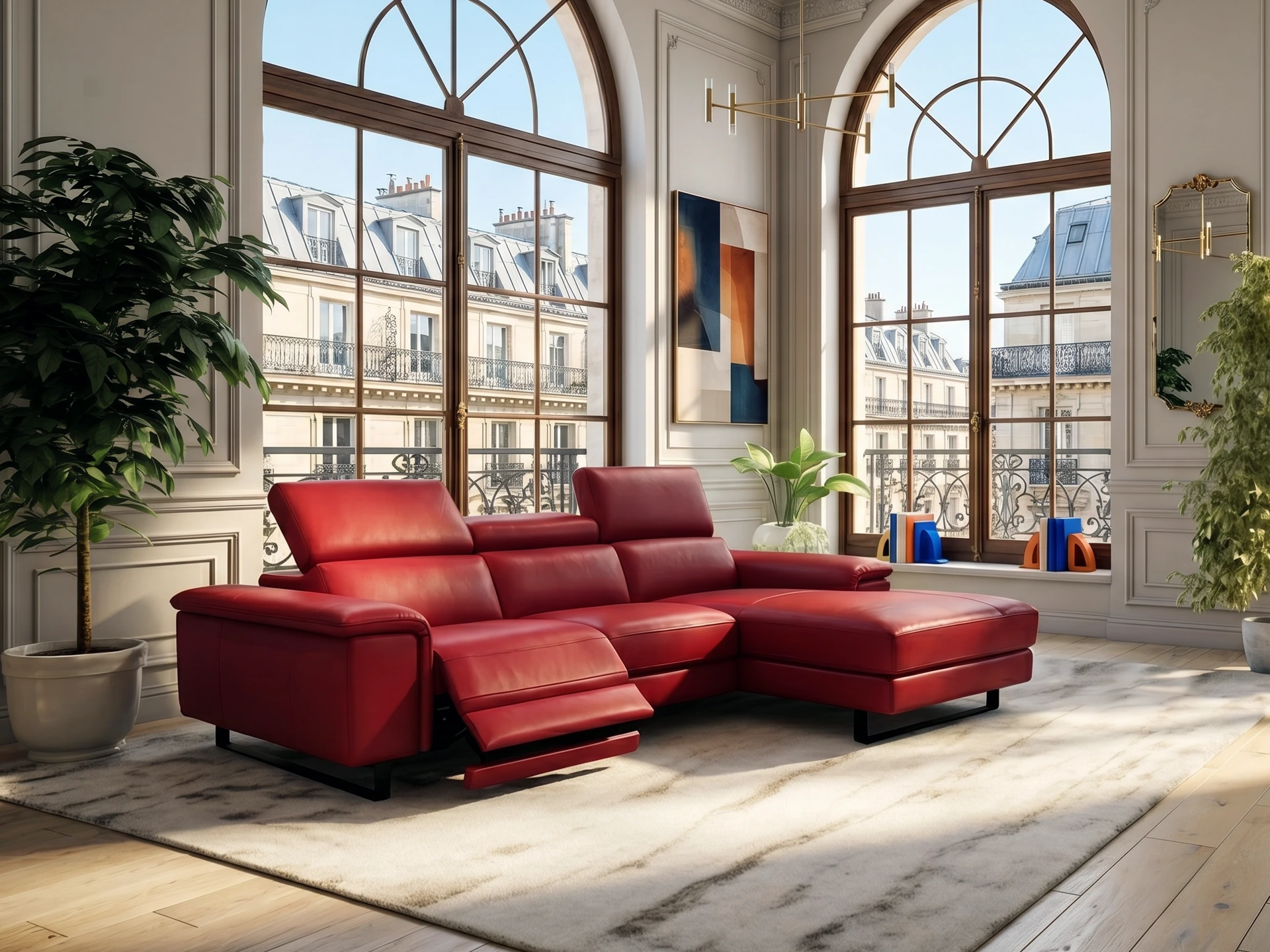 canapé méridienne en cuir rouge