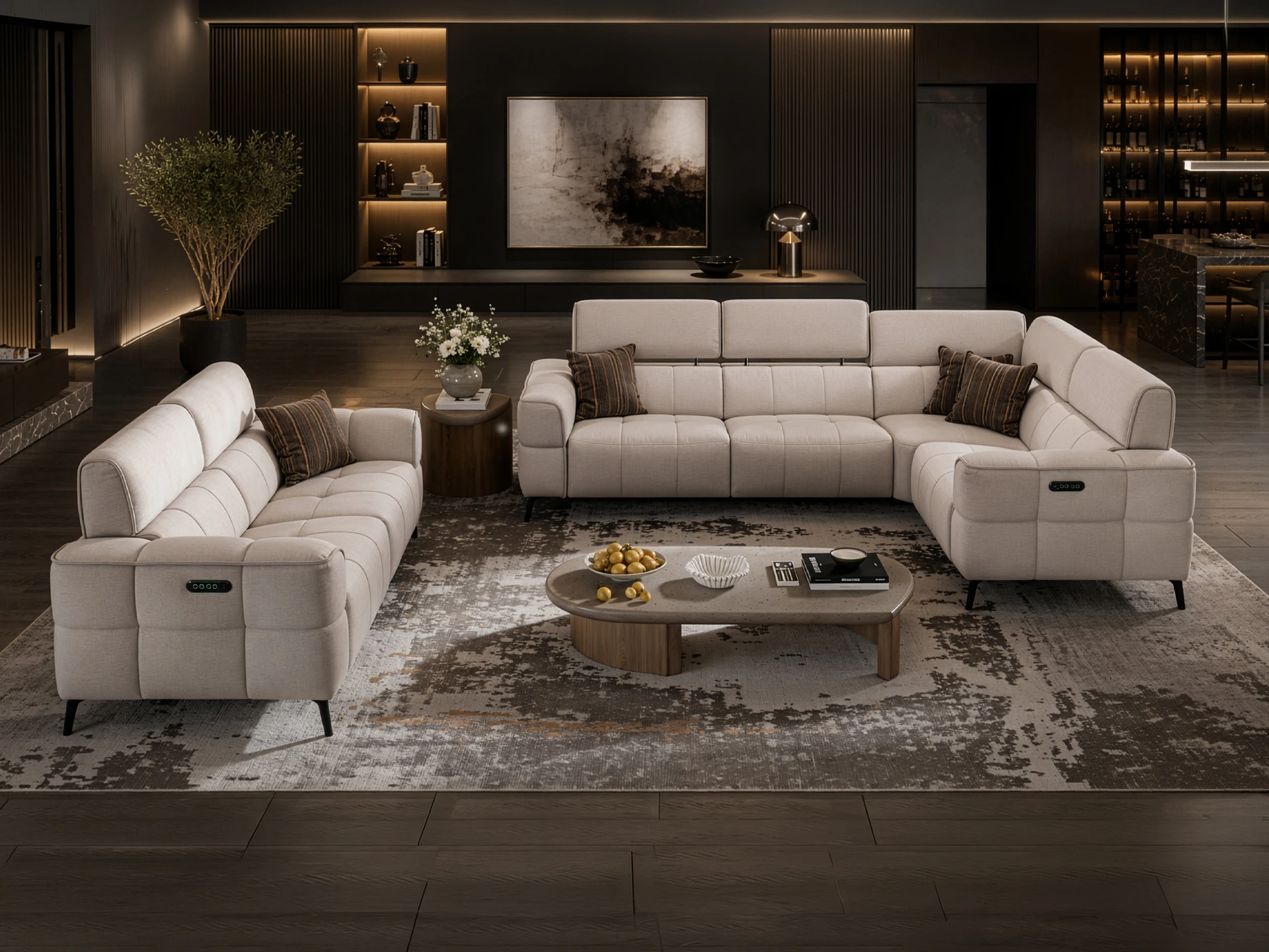 ensemble de canapés contemporain en cuir gris