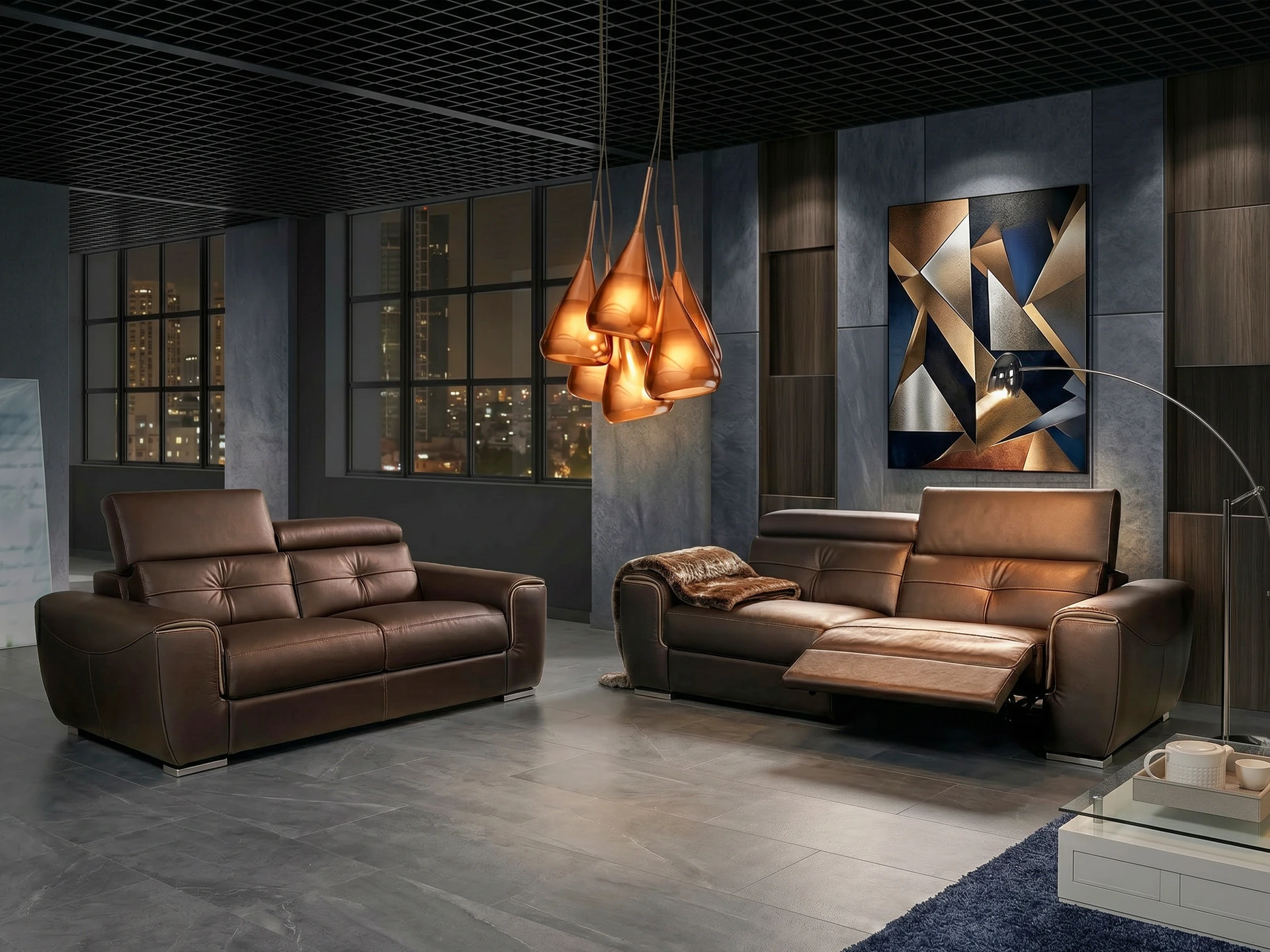salon brun 3+2 avec relax