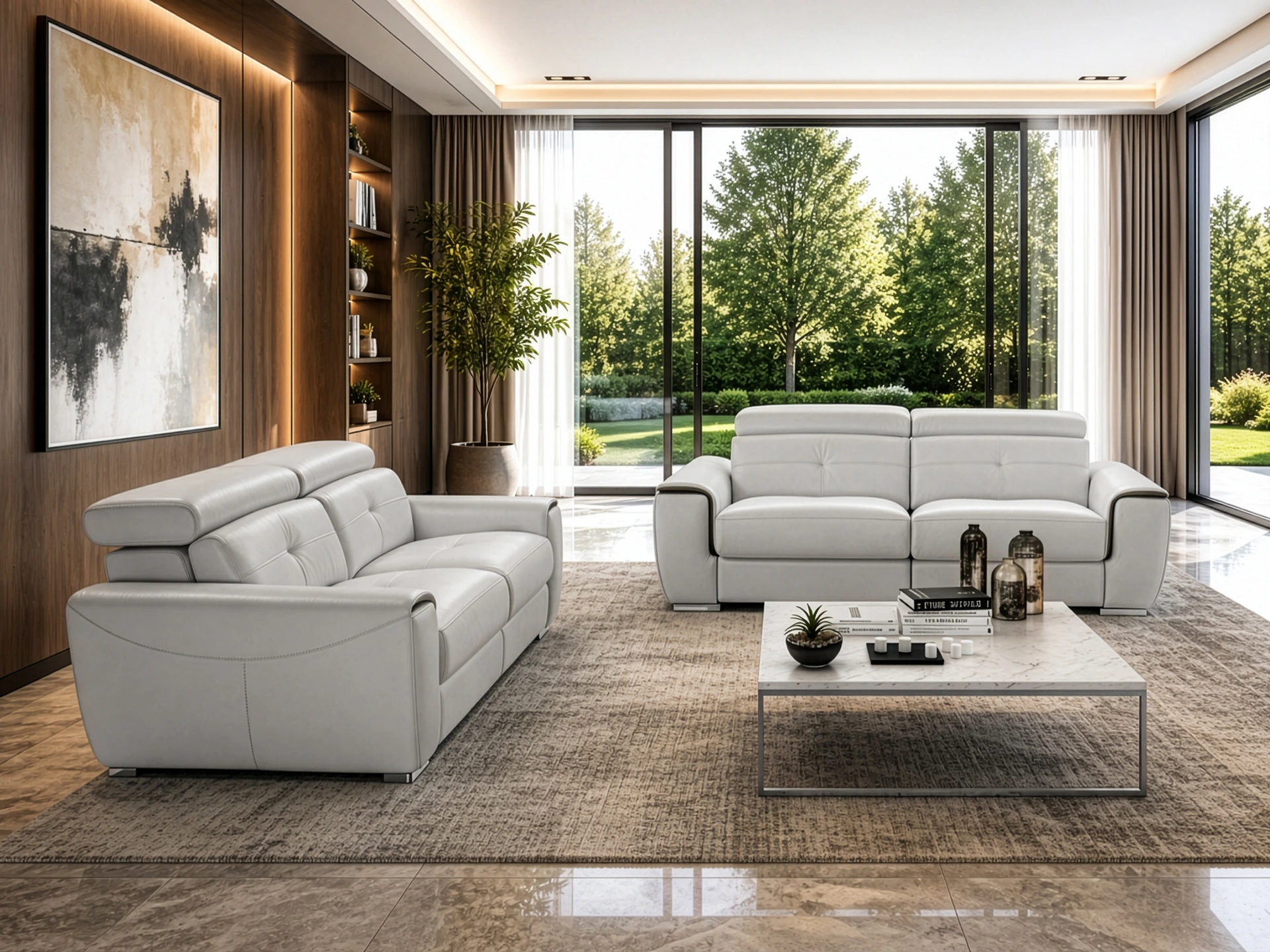 salon cuir  blanc 3+2 magellan avec relax