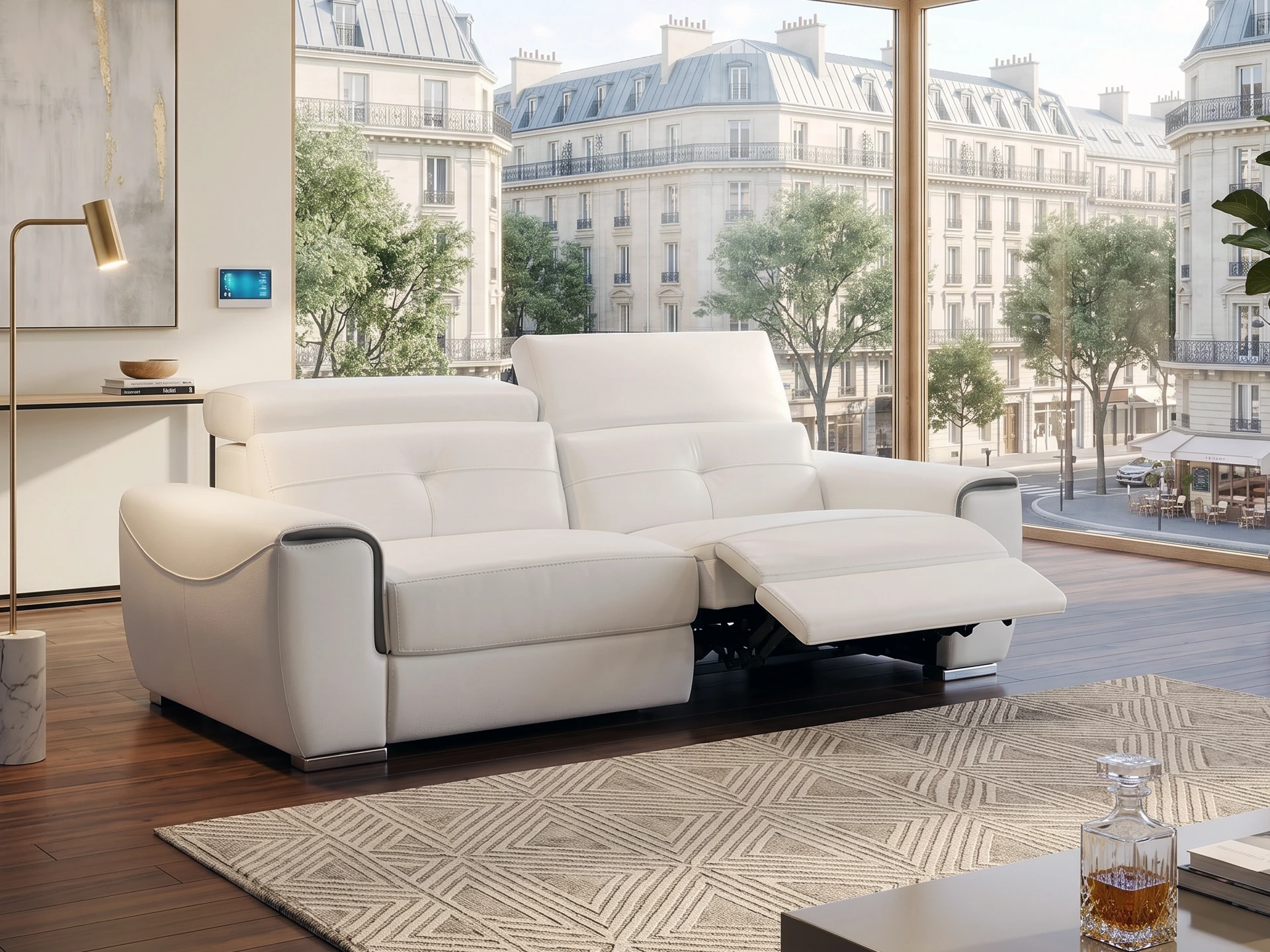 canapé en cuir blanc avec relax
