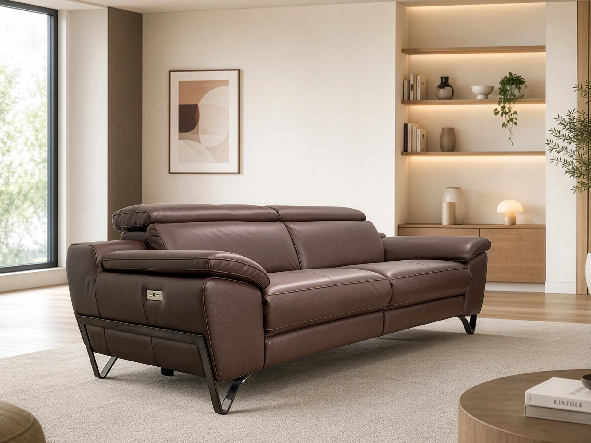 canapé contemporian cuir brun