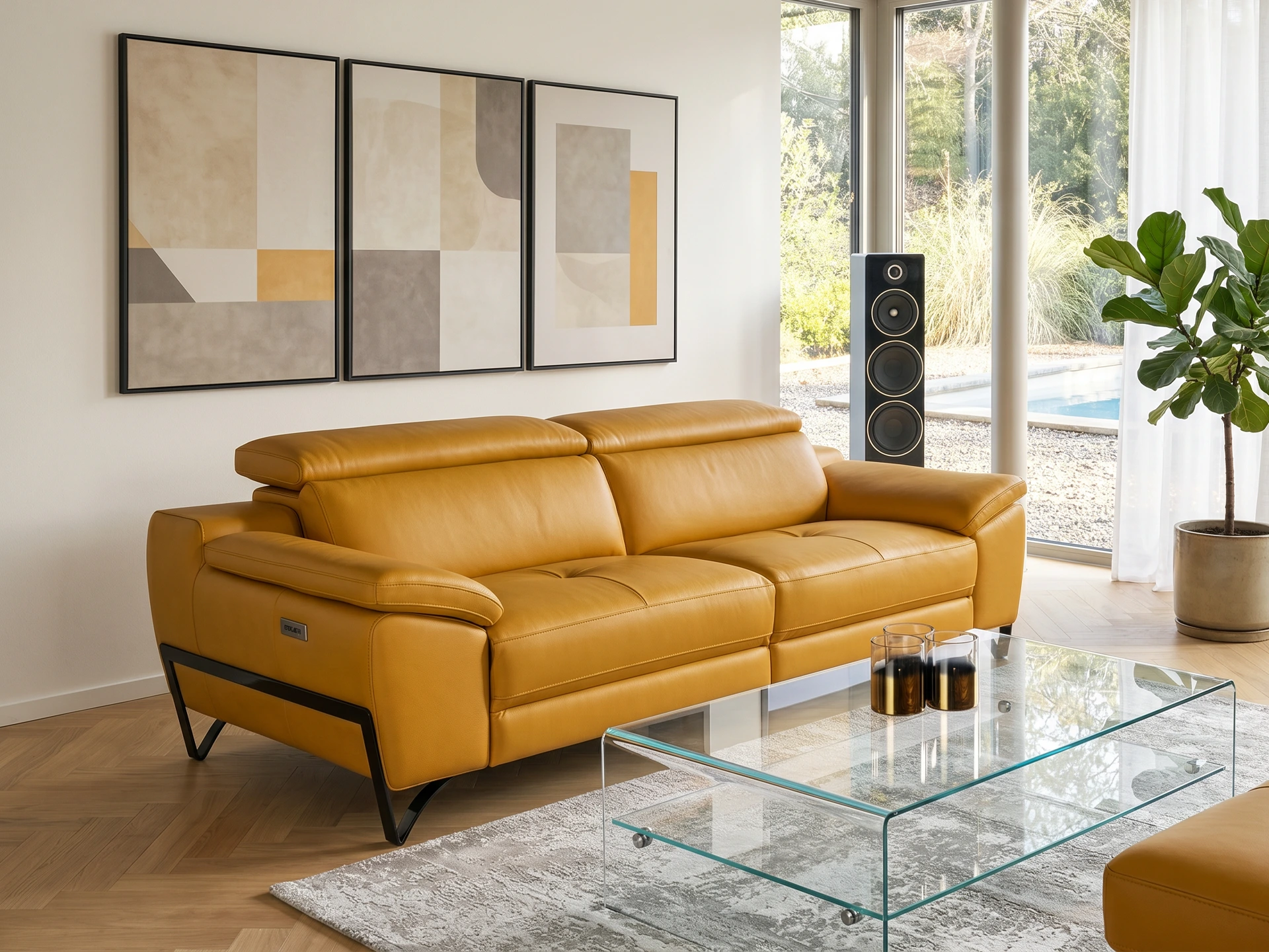 canapé contemporian cuir jaune