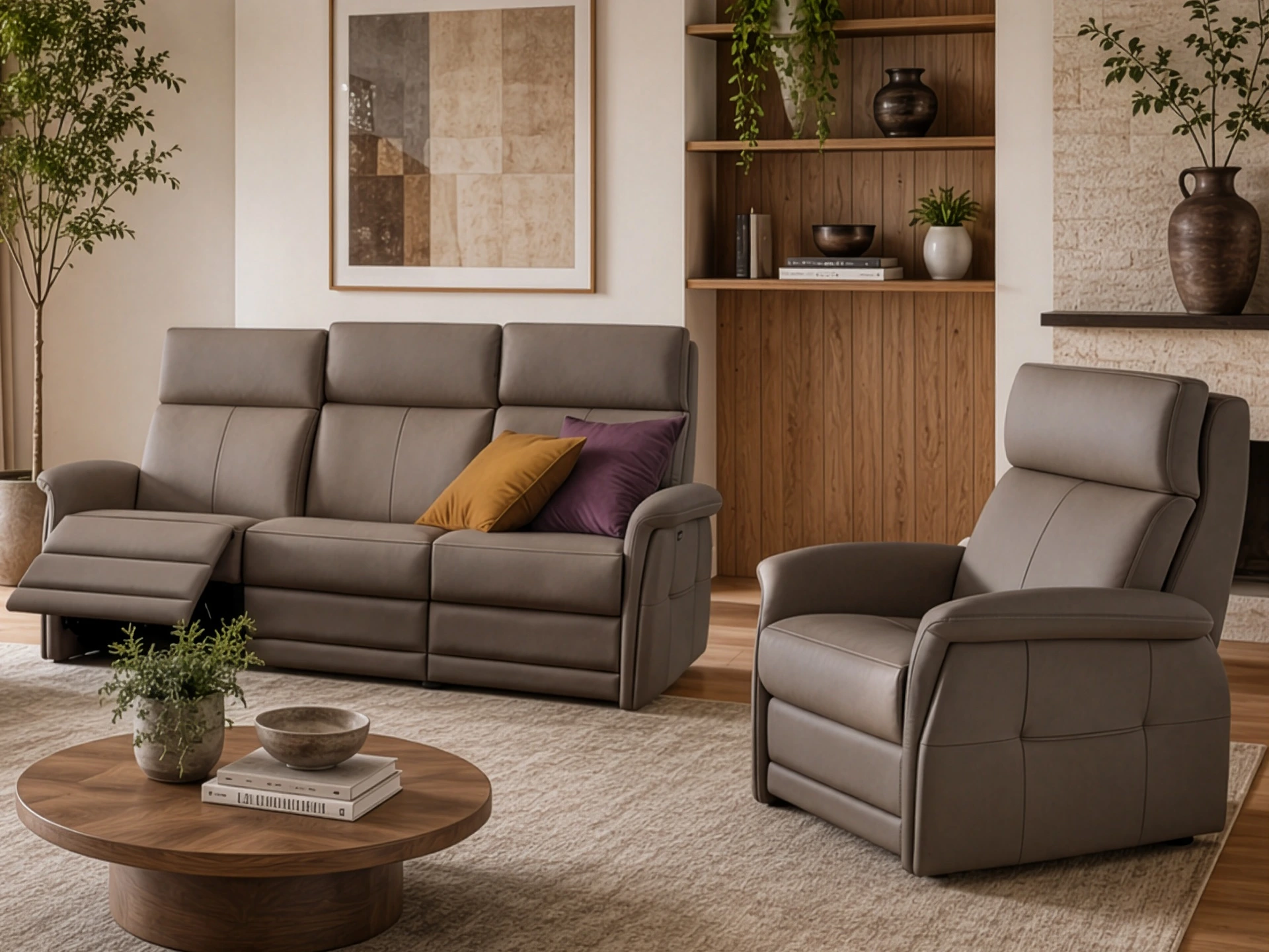 salon 3+1 en cuir taupe
