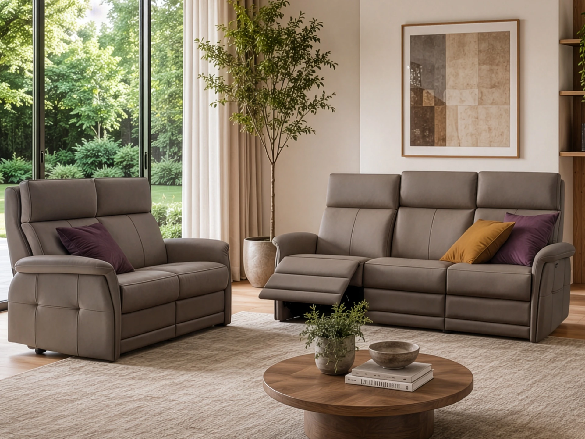 salon 3+2 en cuir taupe