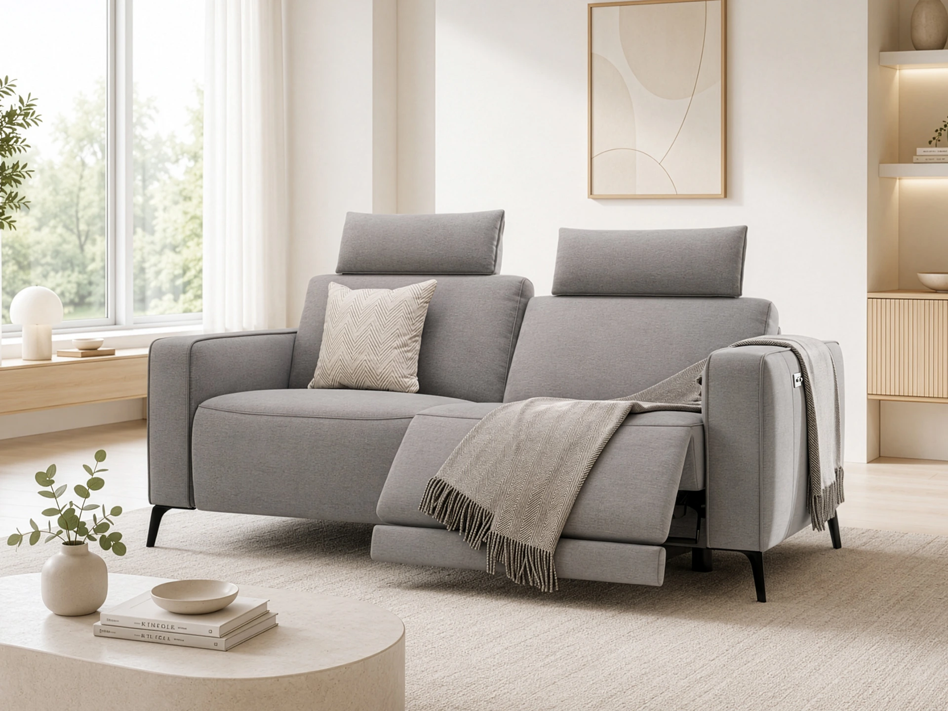 canapé deux places relax en tissu gris