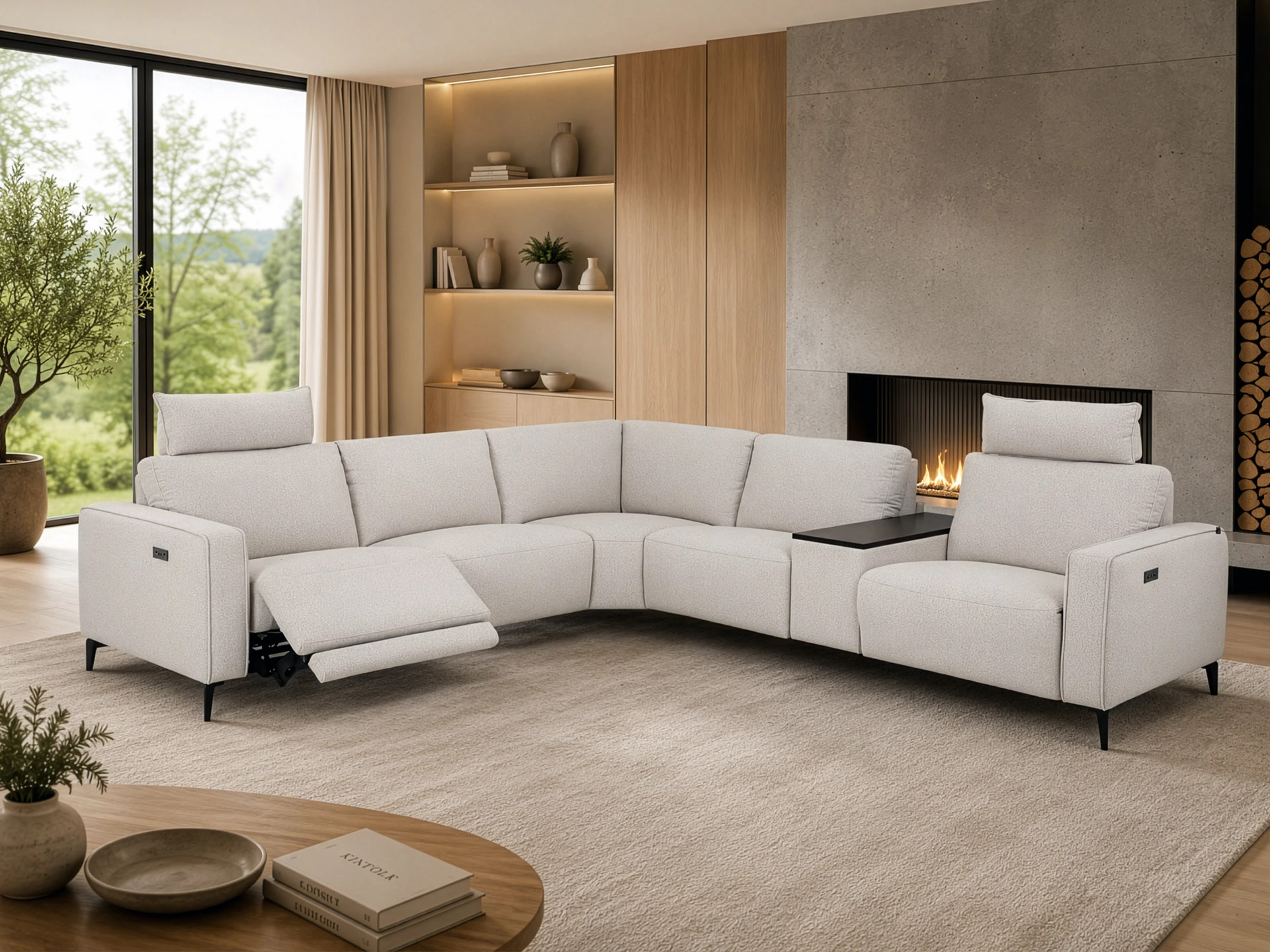 grand salon angle tissu beige