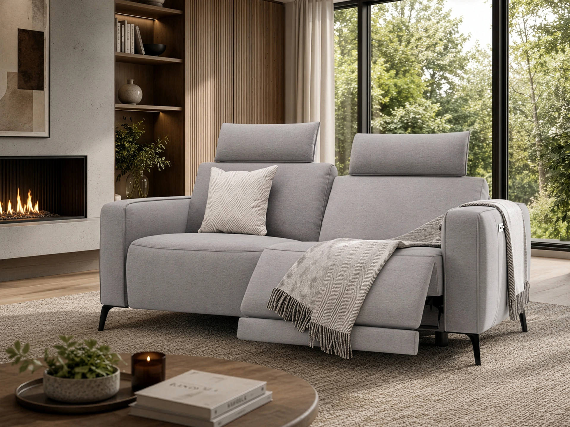 canapé tissu gris avec relax électrique