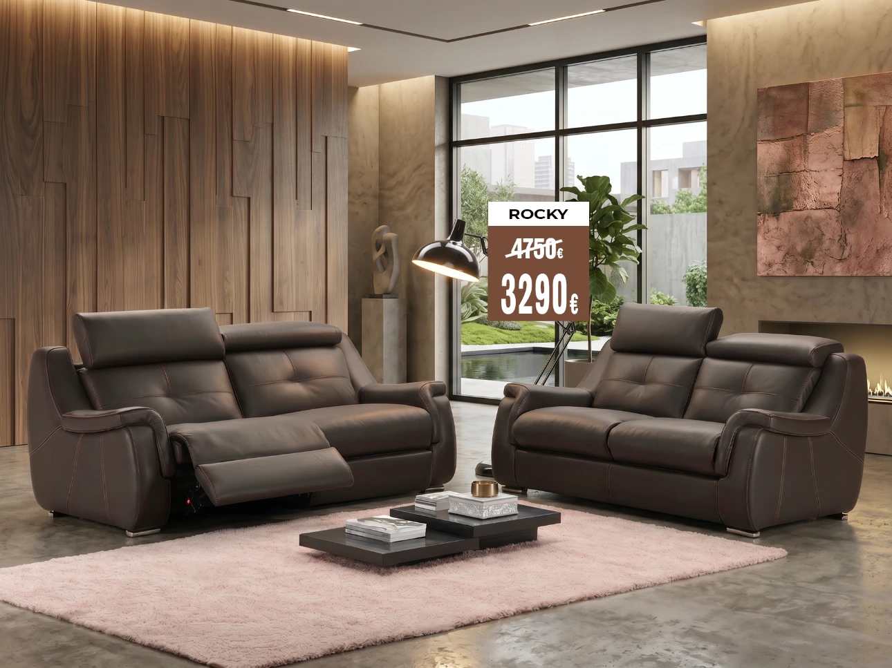 Salon rocky cuir brun avec relax