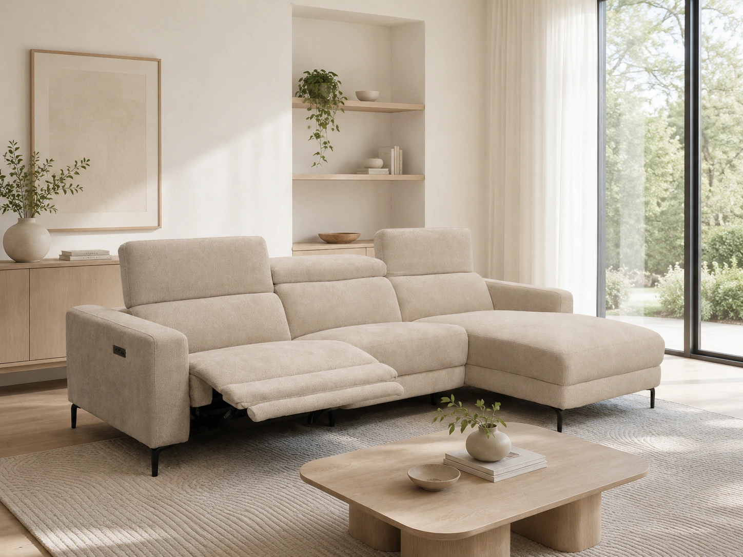 Canapé méridienne tissu taupe