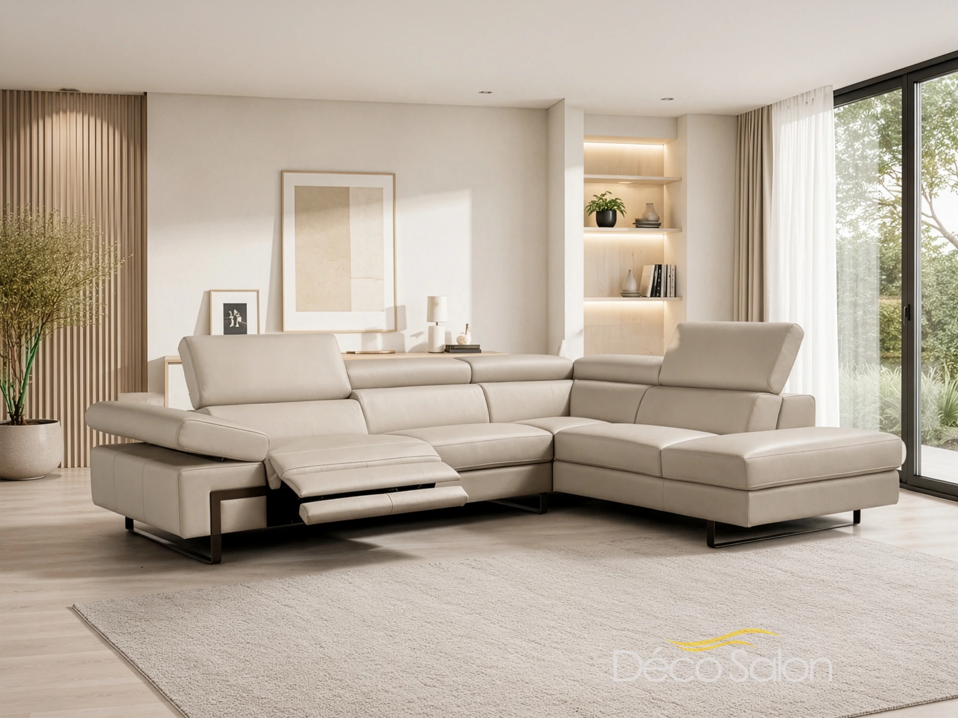 salon d'angle en cuir blanc
