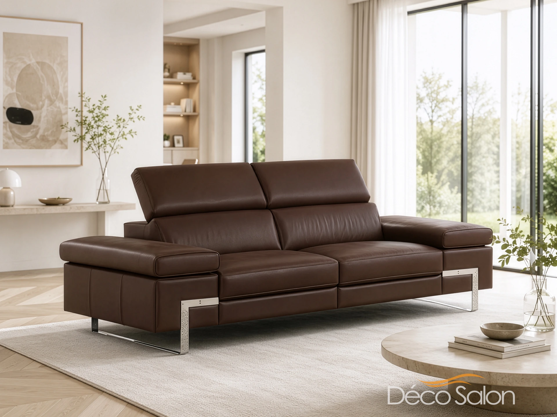 Divan contemporain cuir brun
