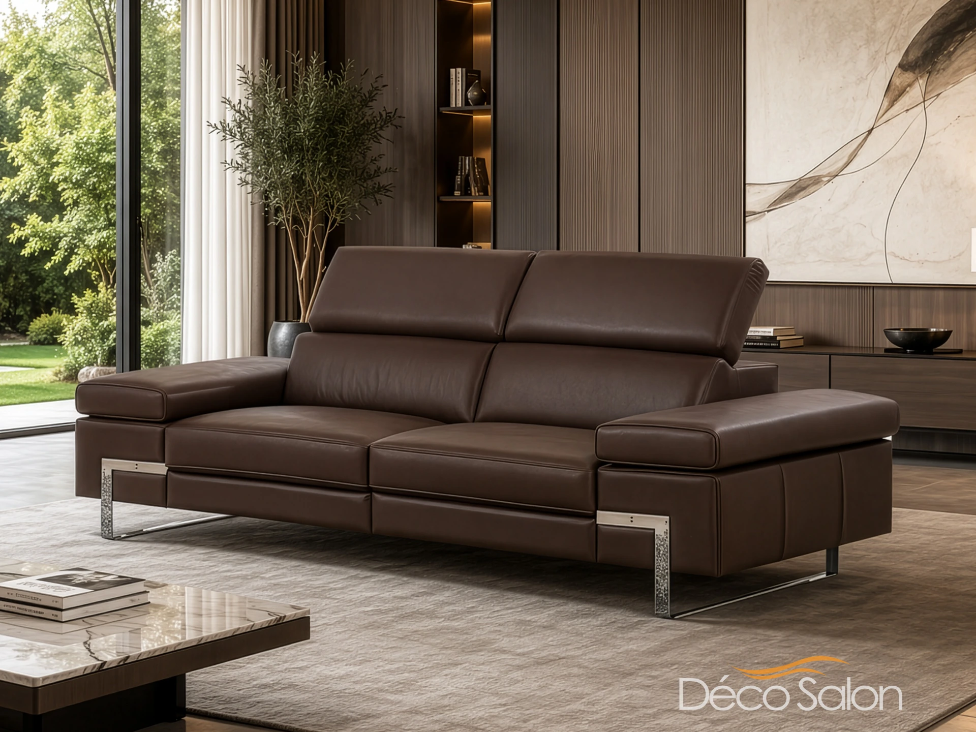 Canapé contemporain cuir brun