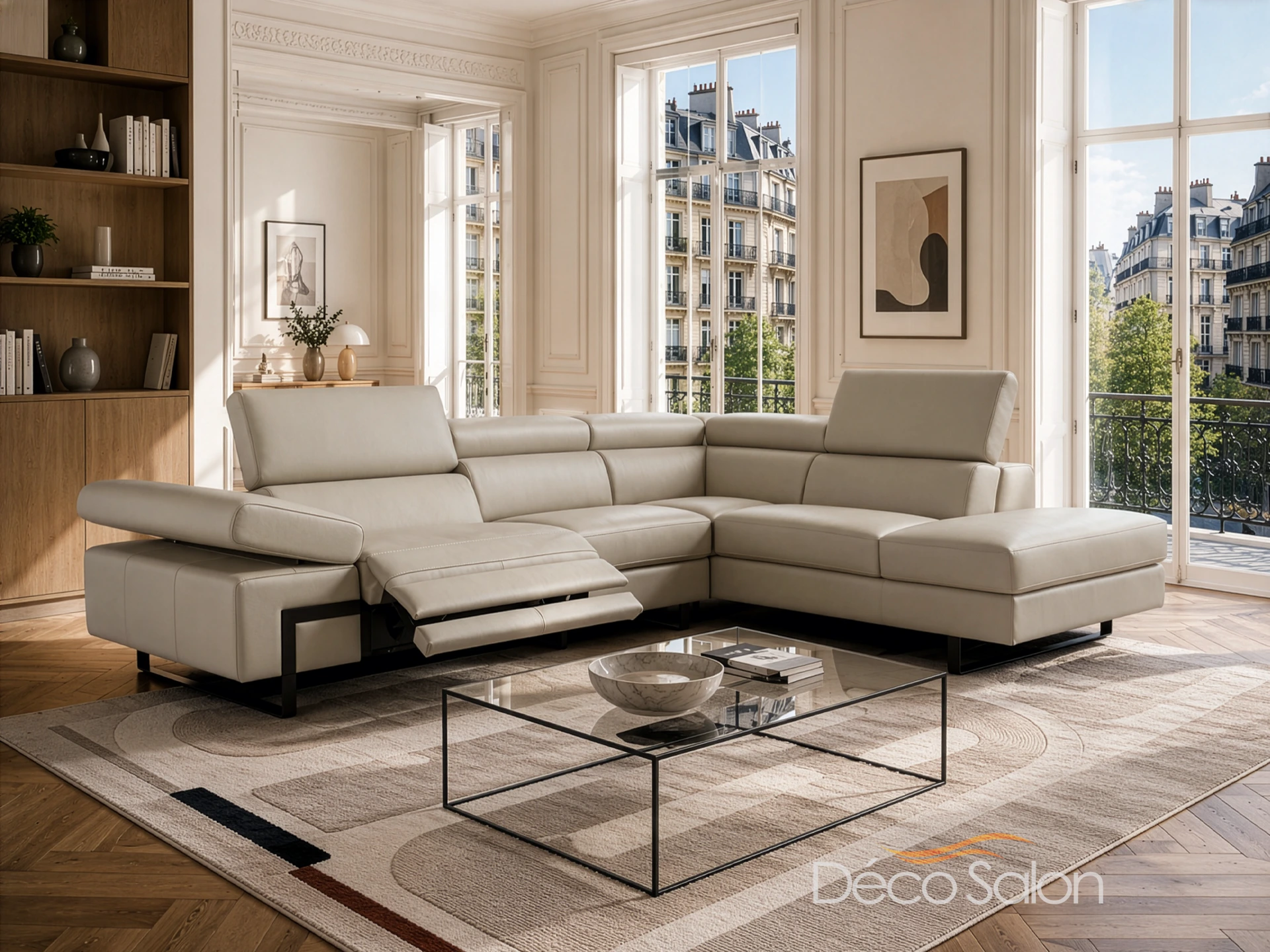 canapé relevables et relax électrique pour ce salon d'angle décosalon