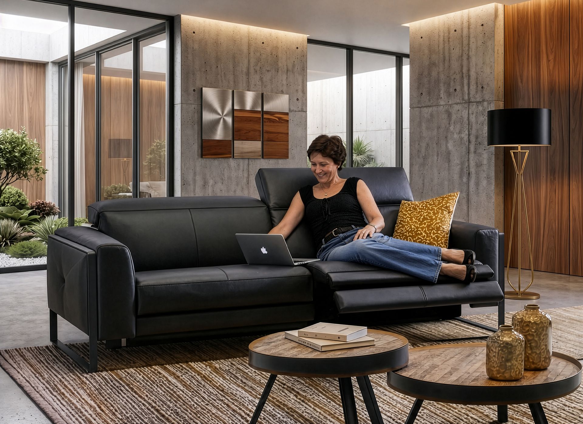 Canapé en cuir noir avec relax cooper chez Décosalon
