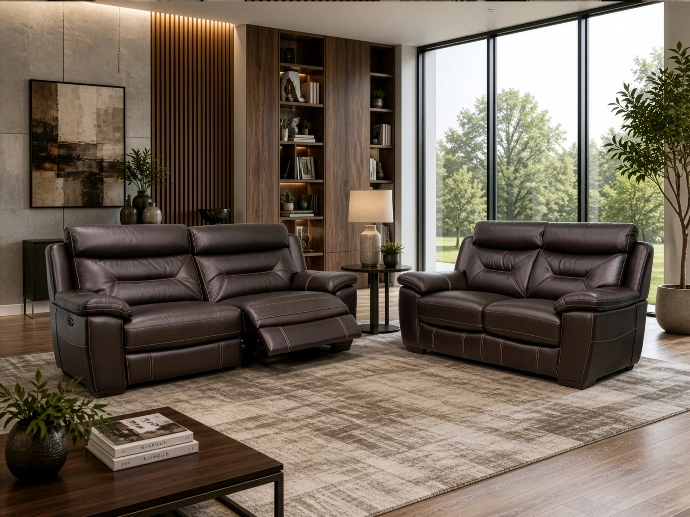 salon en cuir brun farah
