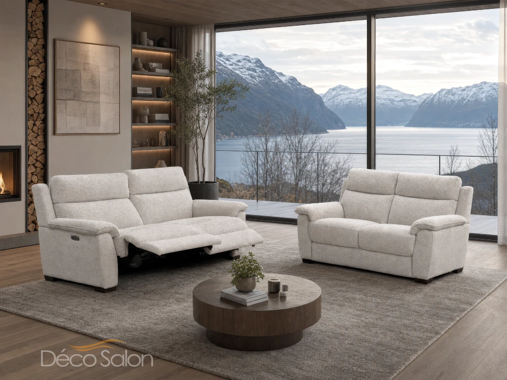 salon 3+2 en tissu beige