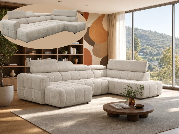 Salon d'angle en tissu assise coulissante