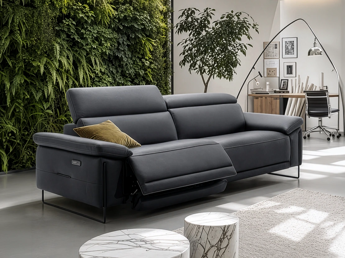 Canapé contemporain en cuir noir