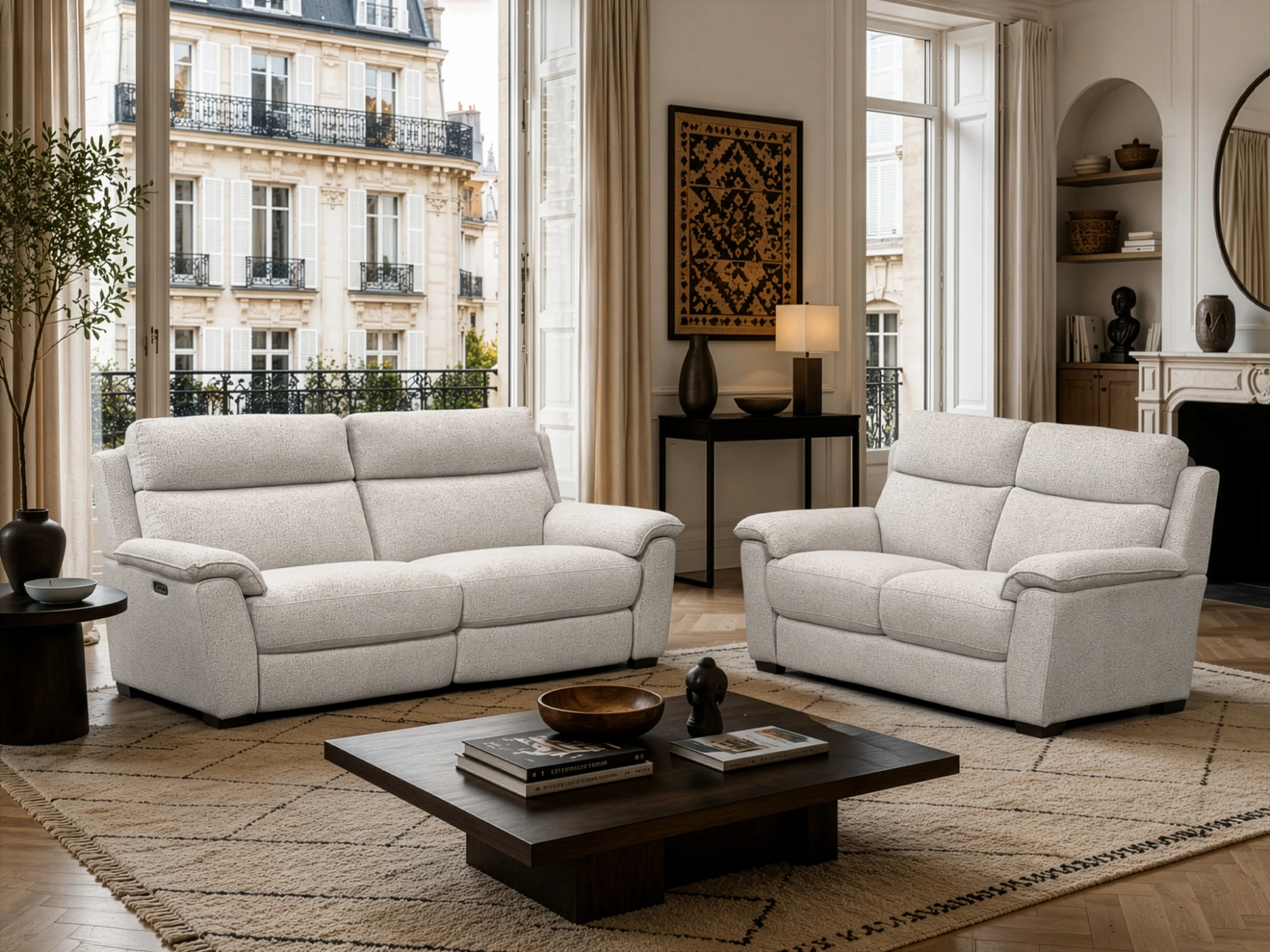 salon 3+2 en tissu gris
