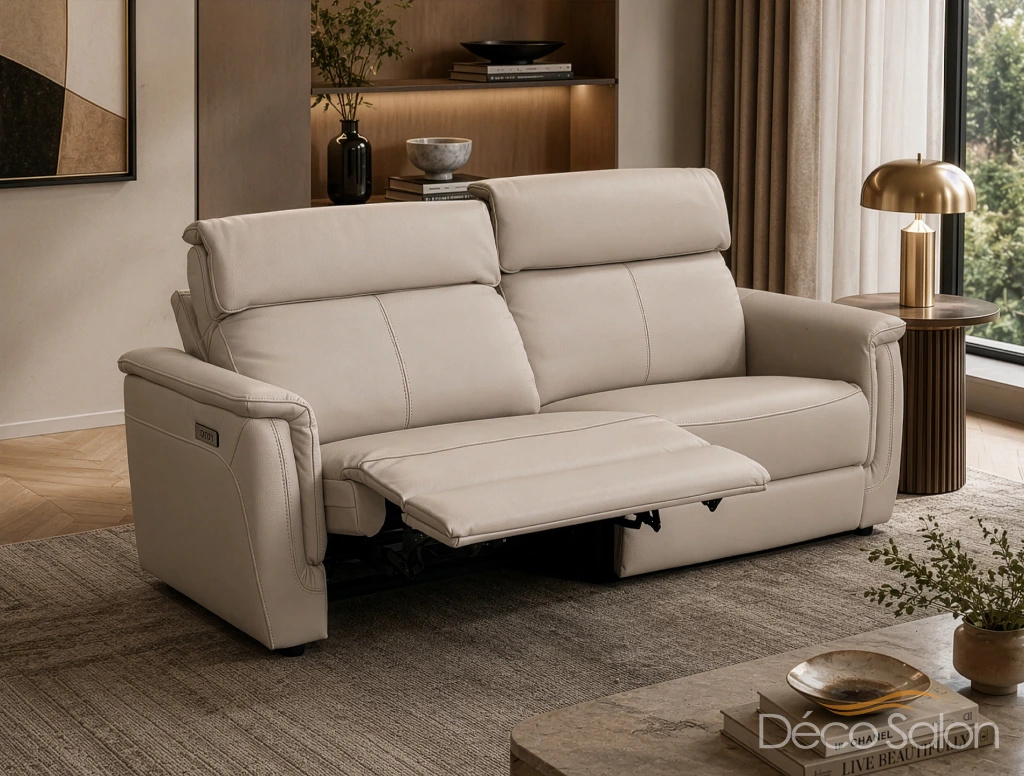 canapé 3 places en cuir beige