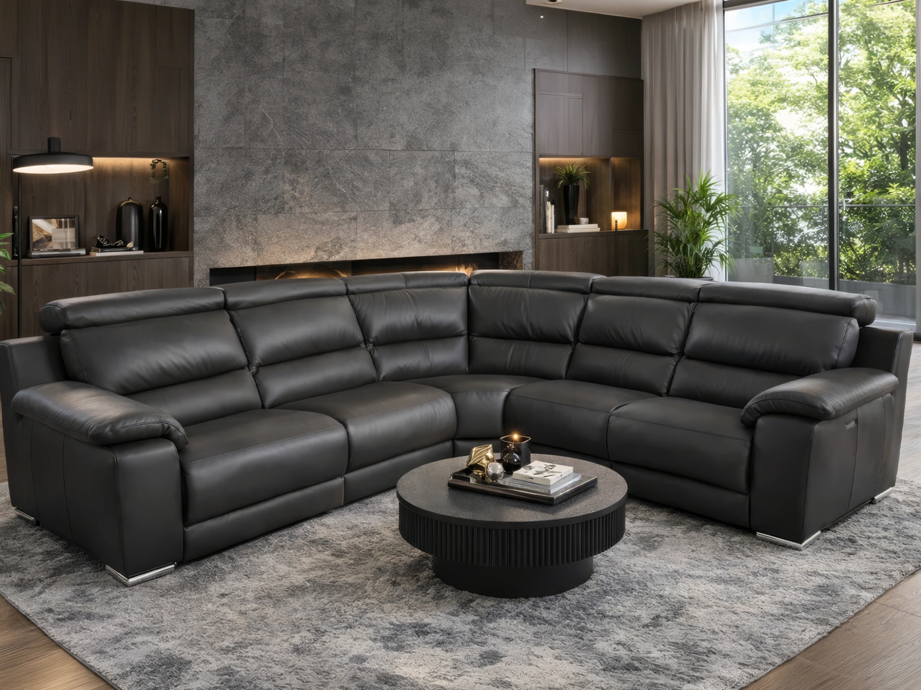 Canapé d'angle en cuir noir chez Décosalon
