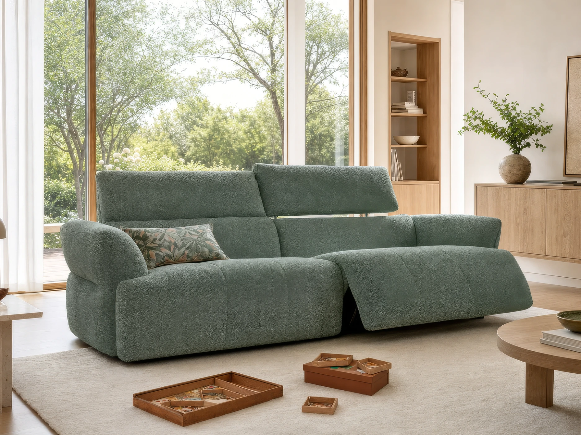 canapé 3 places relax en tissu vert