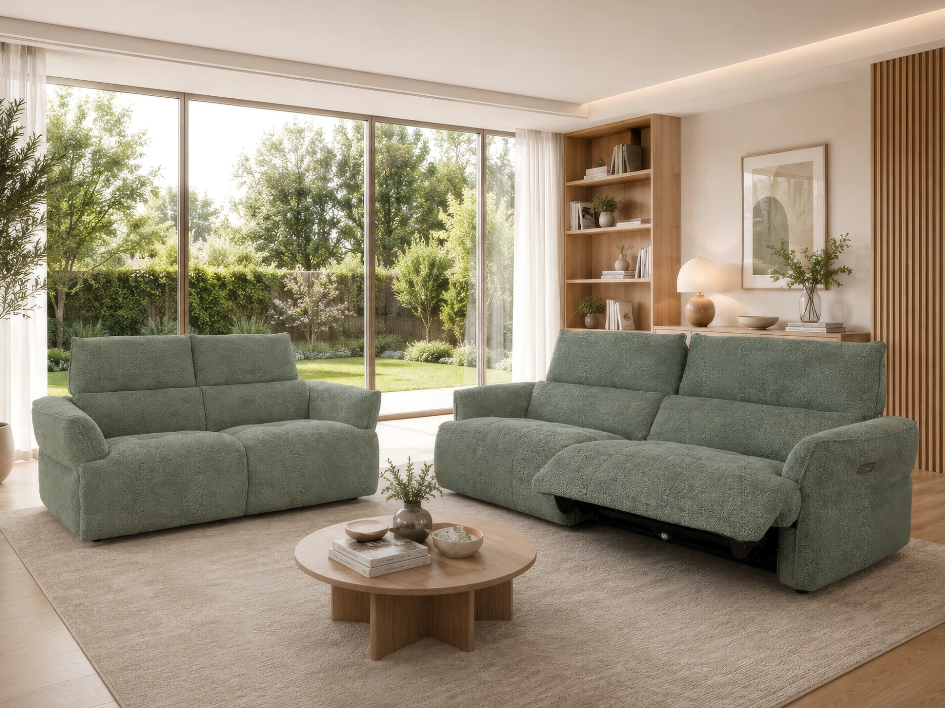 Salon 3+2 en tissu vert