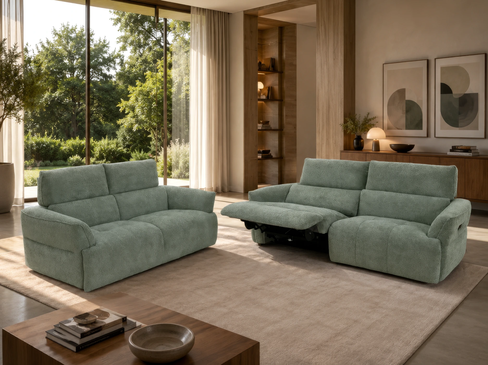 Salon Molly relax et têtières électriques chez Décosalon