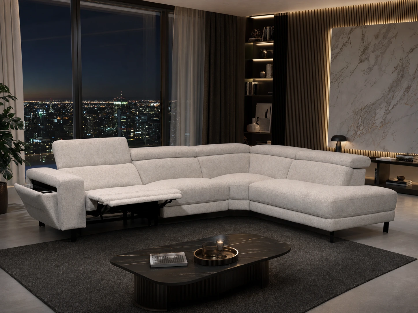 Salon d'angle en tissu avec relax twin