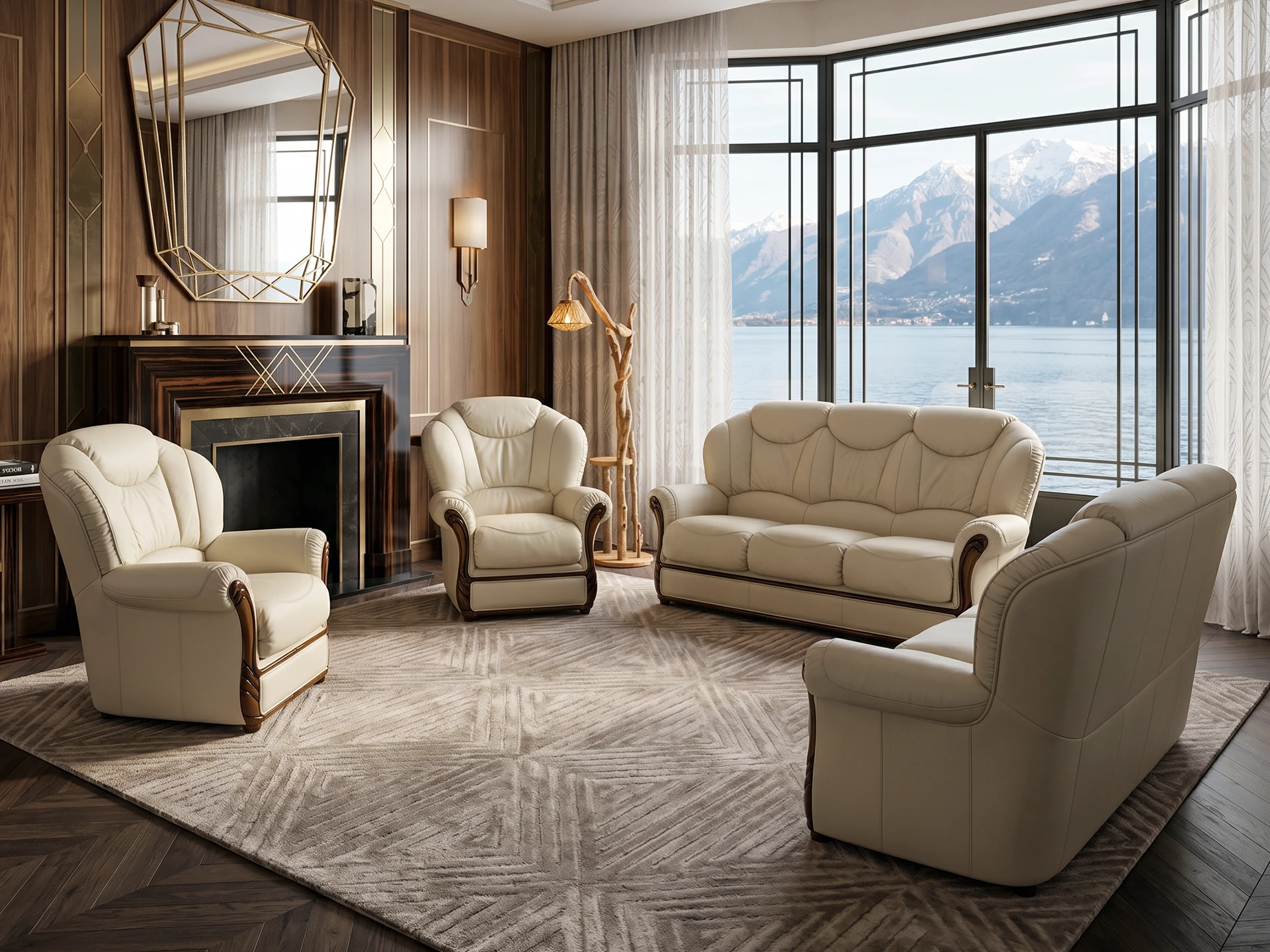 Salon classique biserie iatlien en cuirBianco