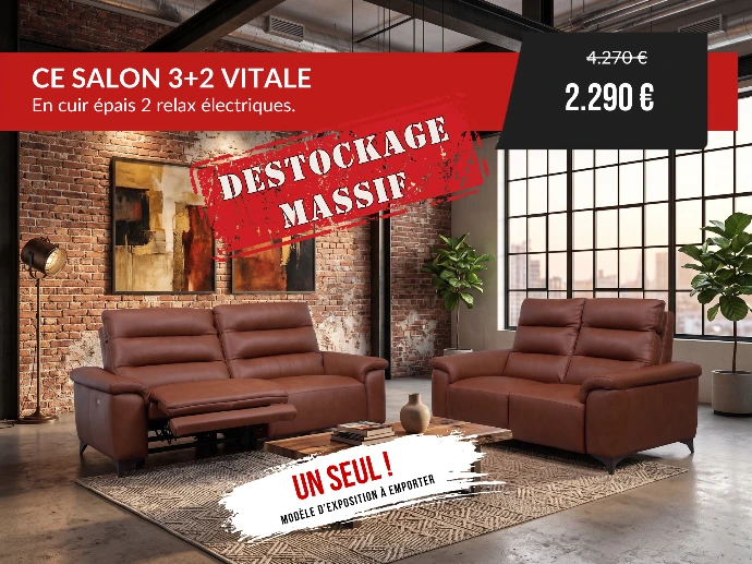 Salon 3+2 en cuir brun