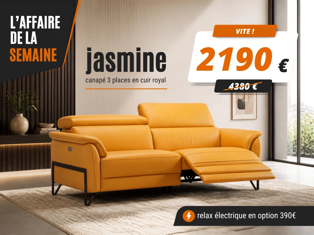 canapé contemporain en cuir jaune avec relax