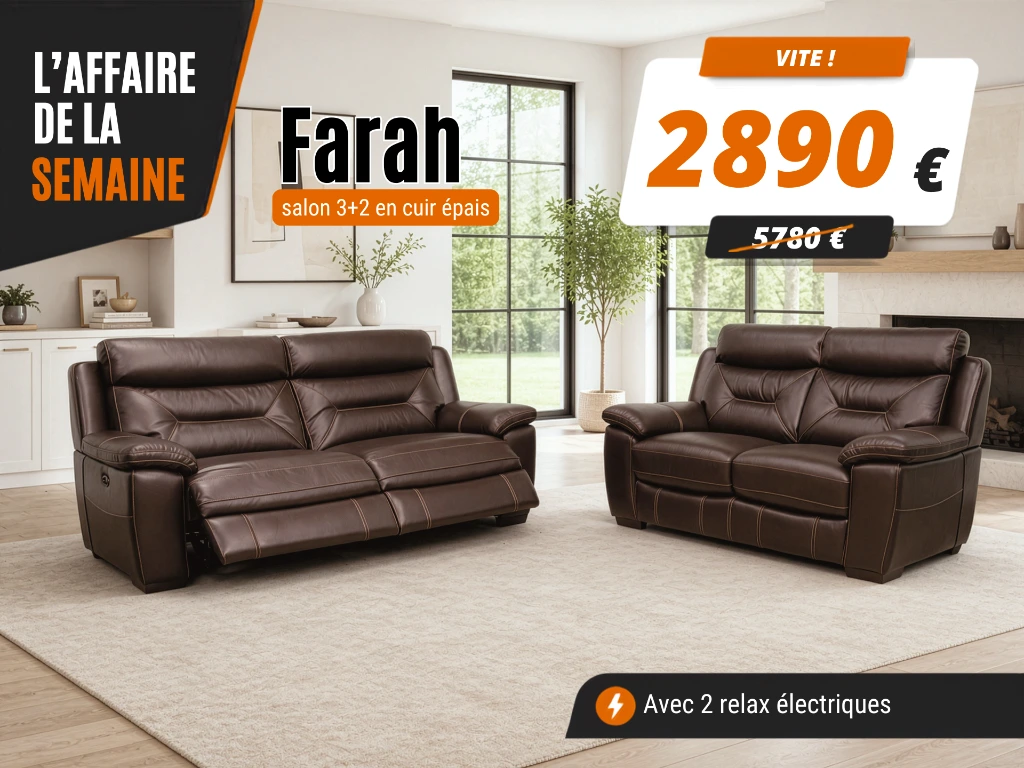Salon 3+2 en cuir brun avec relax