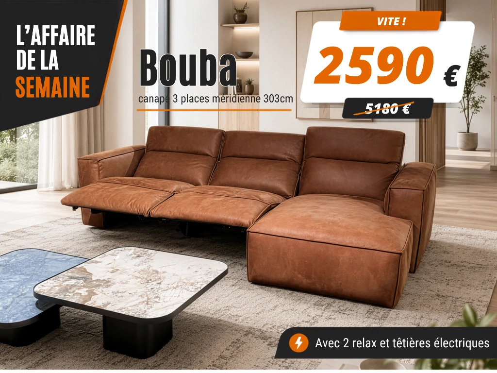 Canapé méridienne en tissu brun