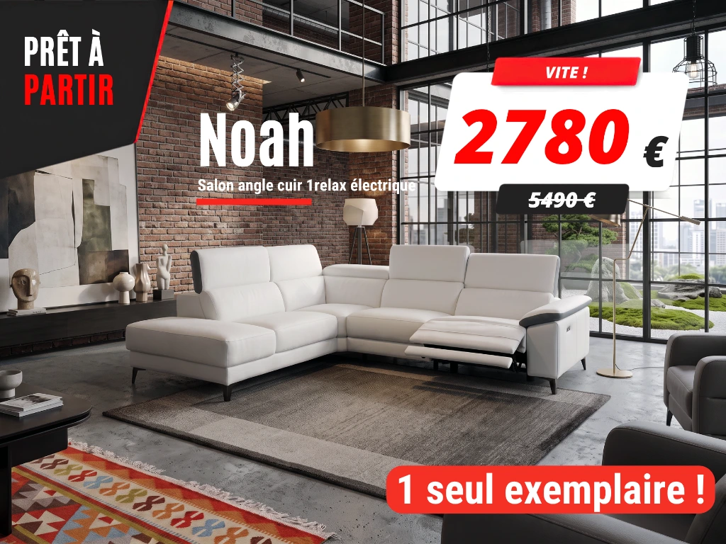 Salon en angle cuir blanc avec relax