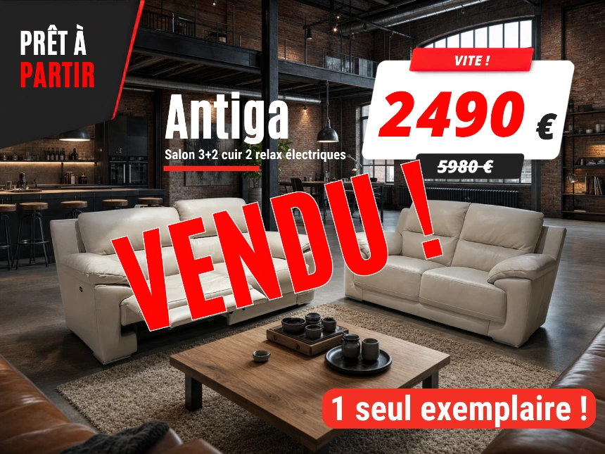 Salon 3+2 en cuir blanc avec relax