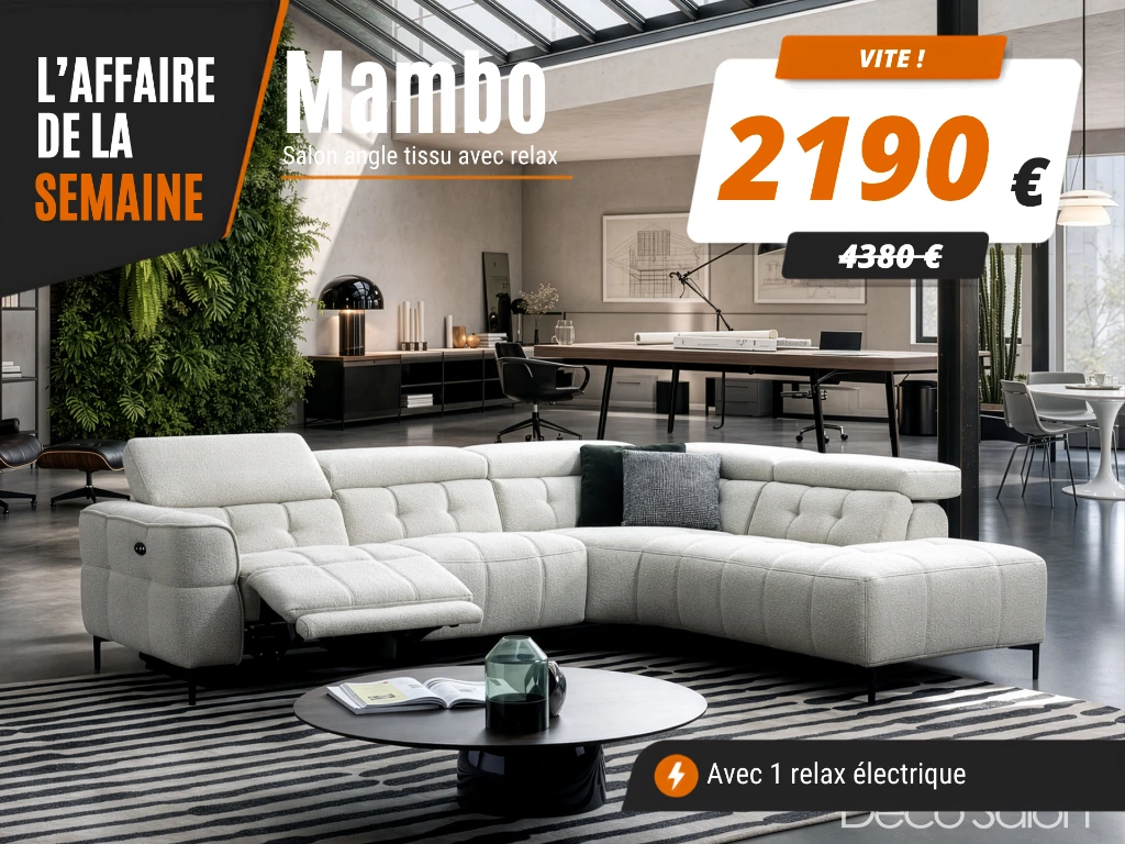 salon d'angle en tissu beige avec relax