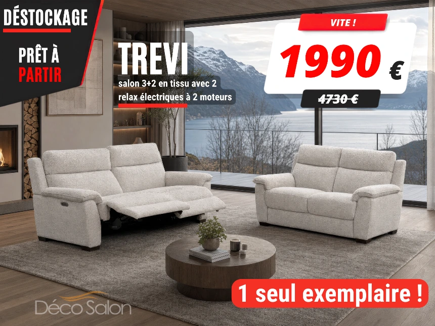Salon 3+2 en tissu avec 2 relax électriques