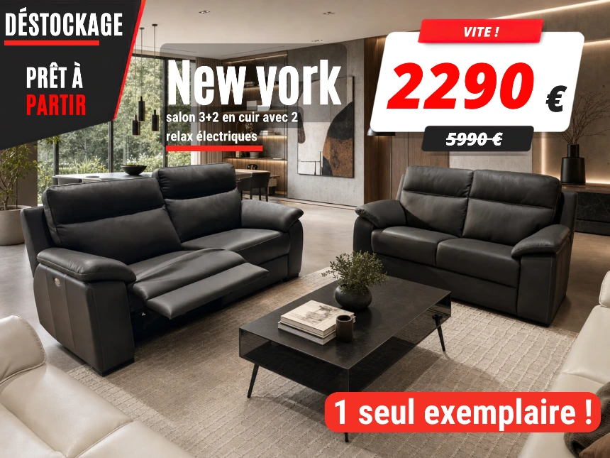 SALON 3+2 CUIR NOIR