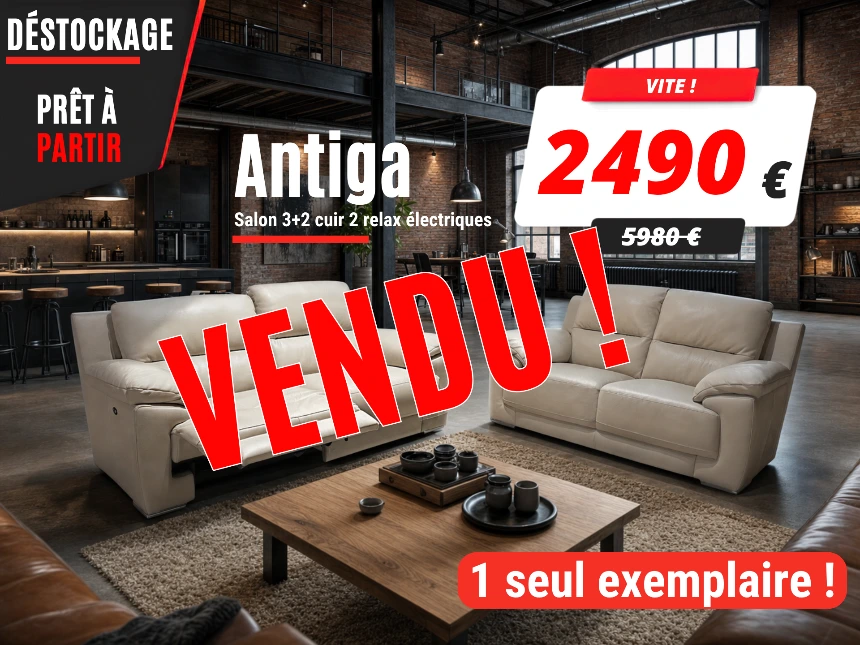 Salon 3+2 en cuir blanc avec relax