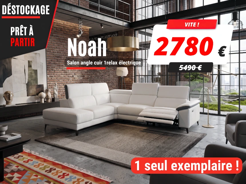 Salon noah angle en cuir blanc relax